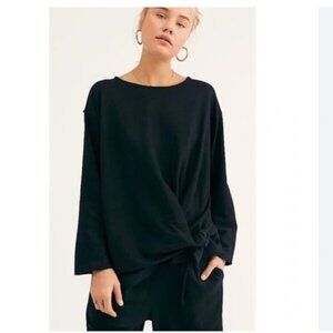 Free People Beach LAX Relaxed Fit Slouchy Long Sleeve Top Black Small